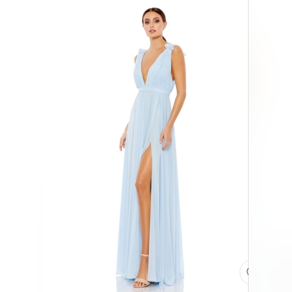 Mac Duggal Dresses & Skirts - IENNA for MacDuggal PLEATED CHIFFON SLEEVELESS V-NECK GOWN Powder Blue NWOT